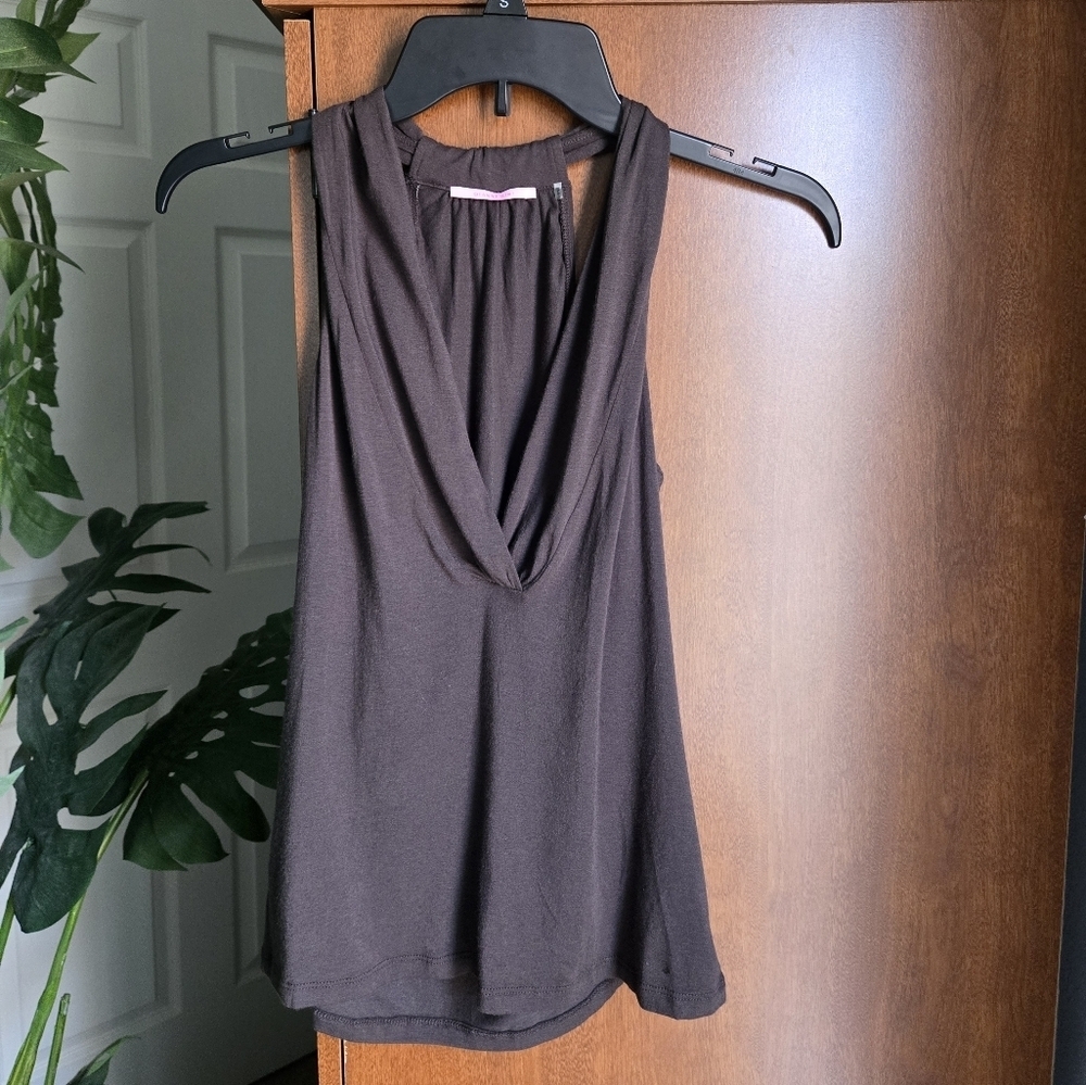 Gianni Bini Sleeveless Drape Front Top Brown Womens Medium